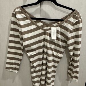 Banana Republic Brown and White Striped Top